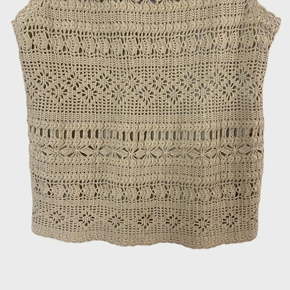 Jones New York Lined Crochet Sleeveless Top Tan Women's Petite Large Casual Boho - Picture 6 of 9